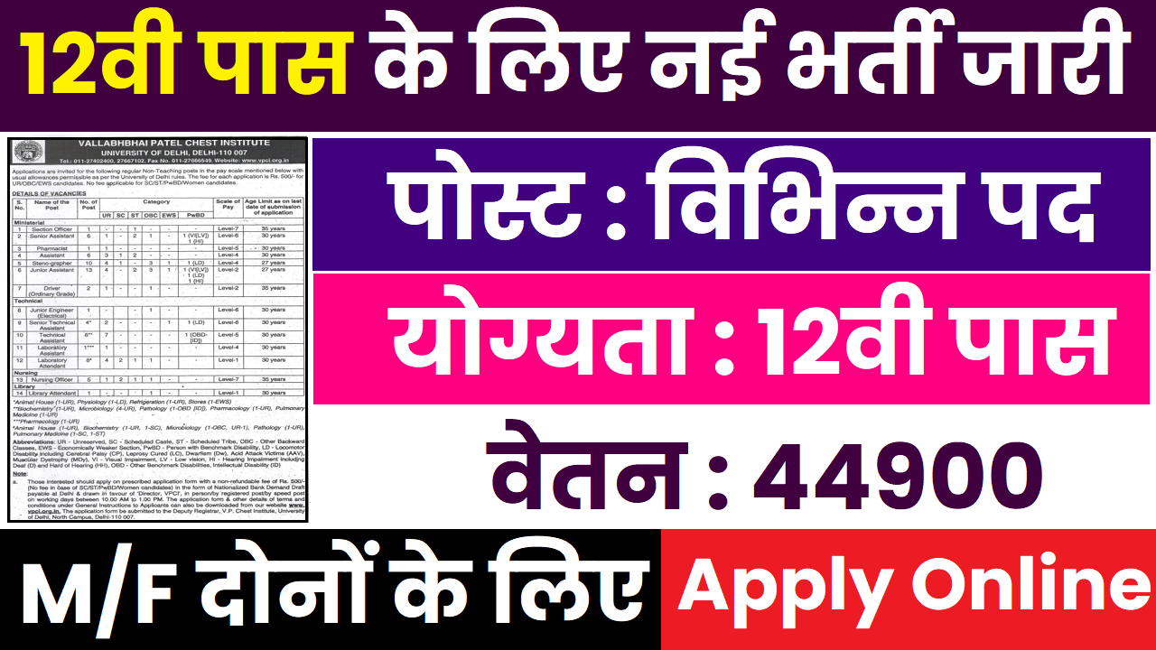 Delhi VPCI Recruitment 2023 10वी पास के लिए विभिन्न पदों पर भर्ती का नोटिफिकेशन जारी, यहाँ से करे आवेदन